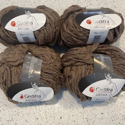Gedifra Antiga Yarn Novelty Super Bulky Lot Of 4 Skeins 3104 50g 40m Tawny Brown - Image 1 of 4