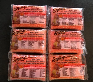 Set of 6 ORANGE Sterling Non Scratch Scrubbers Sterling's Sponges Scrub Pad Pads - Picture 1 of 3