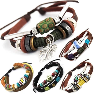 TIBET SERIE 6! Leder Armband Bracelet Leather Unisex!Surferarmband Herren Damen - Picture 1 of 6