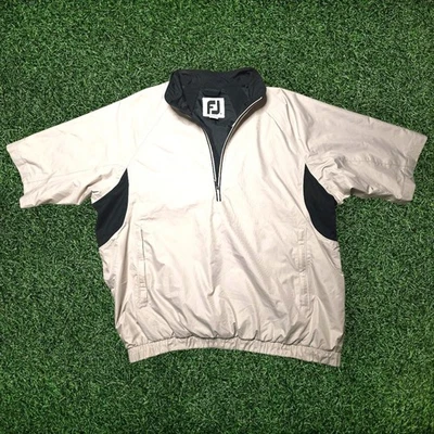 Footjoy DryJoys Tour Collection 1/2 拉链高尔夫雨套衫男式 XL 米色二手状况完好 — 第 1/4 张图片