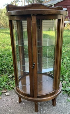 Vintage Curio Cabinet Curved Glass Front Small Table Top For Collectibles Mini - Image 1 of 4