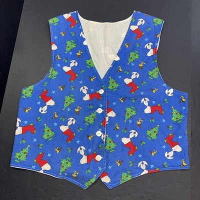 Snoopy Woodstock Handmade Christmas Tree Holly 4 Button Vest  - Image 1 of 4