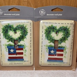 Vintage 2 plaques de couverture plante coeur en pot peintes Annie LaPoint God Bless America NEUVES - Photo 1/9