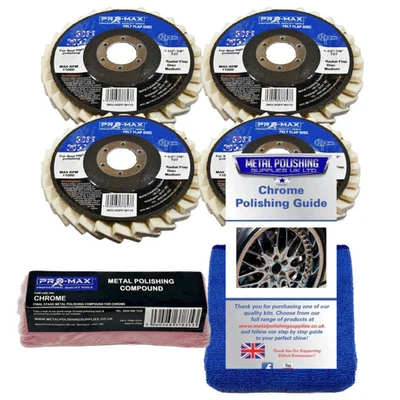PRO-MAX PROFESSIONAL QUALITY TOOLS Angle Grinder Chrome Metal Polishing Kit 115mm 6pc Felt Flap Wheels