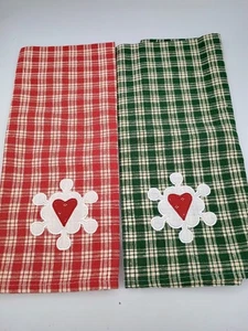 Asciugapiatti Dianna Marcum cuore verde e rosso decoro country 100% cotone NUOVO - Foto 1 di 2