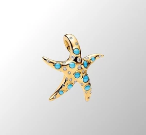 14k Gold-Plated Sparkling Blue Starfish Dangle Charm 763818C01 - Picture 1 of 3