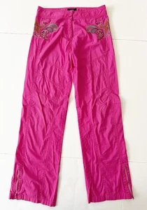 Anna Sui Pants Women Waist 28(Label L)Hot Pink Stretch Embroidered Paisley Y2K - Picture 1 of 9
