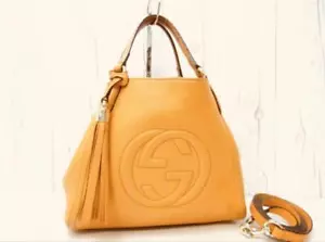 Gucci Shoulder Bag Handbag Soho 2way Orange Interlocking G Leather GG Logo - Picture 1 of 20