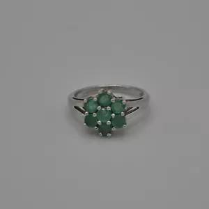 Natural Emerald Flower Ring 925 Sterling Silver Prong-Set Gemstones 3.2g Sz 7.25 - Picture 1 of 21
