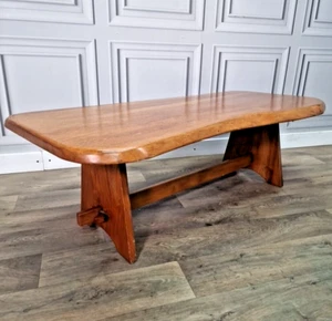 Vintage Rustic Freeform Solid Wood Waney Edge Brutalist Reclaimed Coffee Table - Picture 1 of 24