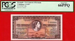 Certificado PCGS 66PPQ, BERMUDA - 5 Shillings, 1957, PLANCHA - Imagen 1 de 2
