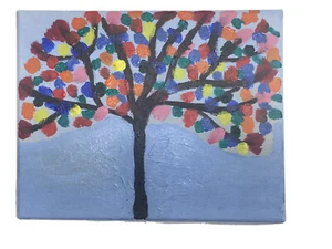 Handmade colorful tree wall painting, wall art, canvas art 8x10 Blue MultiColor - Picture 1 of 2