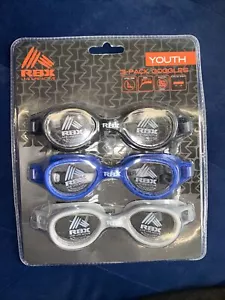 3 Pack Youth Adjustable Swimming Goggles (Black, Blue, Gray) New In Package - Picture 1 of 2