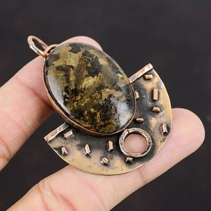 Oval Bronzite Stone Daughter Bezel Wedding Artisan Ethnic Pendant Jewelry Copper - Picture 1 of 6