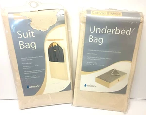 Nuevo Lote De 2 Bolsas De Lona Y Malla Whitmor De Colección - Una Bolsa De Traje Y Una Bolsa De Bajo Cama - Imagen 1 de 10