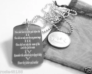 COLLAR DE ETIQUETA DE PERRO LOS DIEZ MANDAMIENTOS ACERO INOXIDABLE RELIGIOSO - Imagen 1 de 7