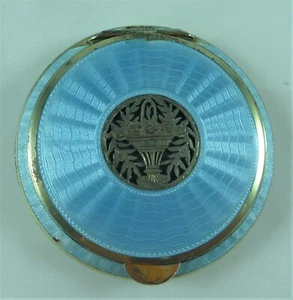 FABULOUS VINTAGE AUSTRIAN GUILLOCHE ENAMEL AND SILVER POWDER COMPACT #19463 - Picture 1 of 5
