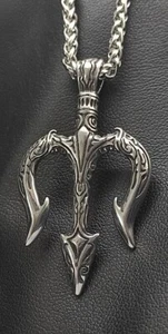 Dreizack Speer Wassermann Anhänger Edelstahl Kette Meer König Herren Biker K132C - Bild 1 von 4