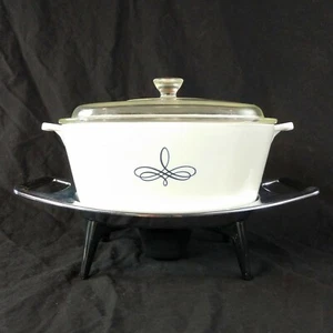 Midcentury Vintage Corningware Black Trefoil 2.5 qt Casserole Lid Chafing Dish - Picture 1 of 12