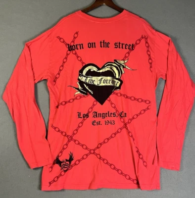 Y2K Smet Christian Audigier 男式 Born On The Street 长袖红色 2XL 哥特 — 第 1/4 张图片