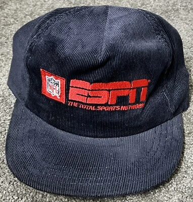 Vintage ESPN NFL Corduroy Snapback Hat Ball Cap Black Trucker Sports USA Made - Image 1 of 4