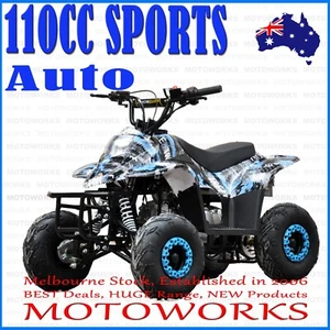 MOTOWORKS 110CC sports Auto ATV QUAD Dirt Bike Gokart 4 Wheeler Buggy kids BLUE - Picture 1 of 20