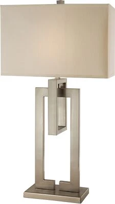 36" Silver Metal Table Lamp With Cream Rectangular Shade - Image 1 of 4