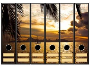 6 Ordnerrücken Motiv-Aufkleber SONNENUNTERGANG AUF MOOREA - Bild 1 von 1