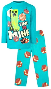 Minecraft Boys Pyjamas 100% Cotton Long Sleeve Pyjama Set Green Creeper Boys PJ - Picture 1 of 5