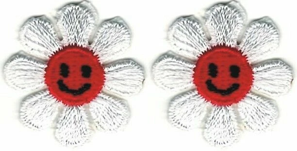 1" Spring Red White Daisy Smiley Flower Embroidery patch - Image 1 of 1
