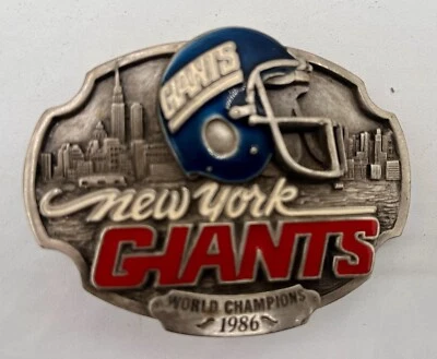 New York Giants Belt Buckle 1986 World Champion with custom belt. - Image 1 of 2