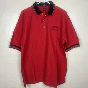 Polo uomo vintage Y2K Compaq Ait 100 computer grande scritta rossa - Foto 1 di 16