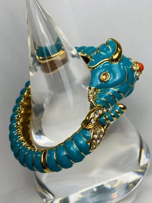 Vintage KJL Kenneth Jay Lane Teal Raj Elephant Limited Edition Bangle Bracelet - Image 1 of 4