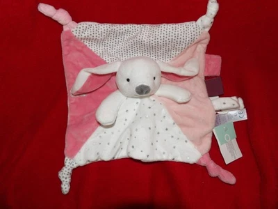 DOUDOU PLAT OBAIBI LAPIN BLANC ROSE ETOILE NEUF - Photo 1/2