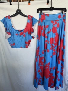 Zweiteiliges Set mit Blumenmuster und Rüschen und eckigem Kragen für Damen Größe M - Bild 1 von 5