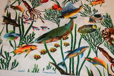 The Alexander Henry Company Cotton Fabric Fish on White 25x44 - Image 1 of 4