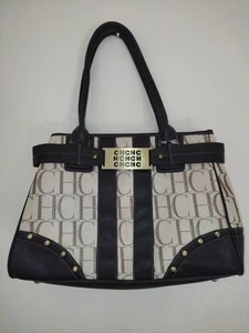 Vintage Carolina Herrera creme braun Monogramm Shopper Damen Beuteltasche Tasche Made in Spain - Bild 1 von 17