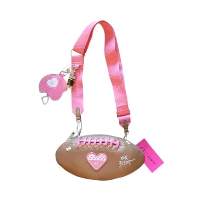 Bolso Bandolera de Fútbol Betsey Johnson Game Day Marrón Silbato Casco Dije Nuevo con Etiquetas Foto 1 de 4