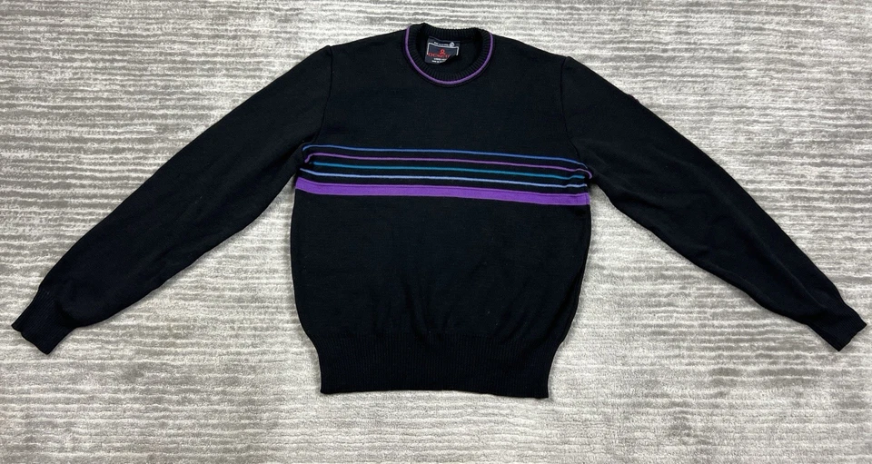 Suéter De Colección Demetre Lana Virgen Mediano Negro Púrpura Esquí Nórdico Años 80 Cinta Foto 1 de 4