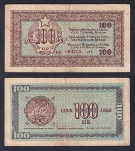 Jugoslavia Occupazione Istria Fiume Littorale Sloveno 100 lire 1945 P.-R6a BB/VF - Picture 1 of 1
