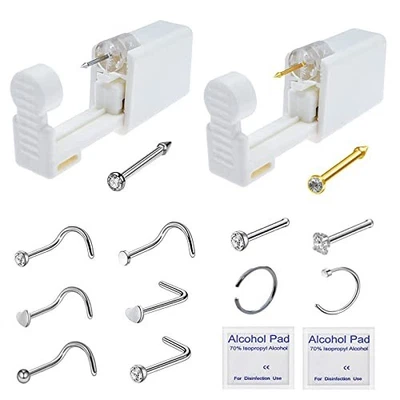 2 Pack Disposable Self Nose Piercing Tool With 10Pc Nose Rings Nose Piercing Kit - Image 1 of 4