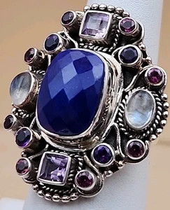 NICKY BUTLER Ring Lapis/Mondstein/Amethyst/Granat/Sterlingsilber Größe 7  - Bild 1 von 20