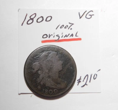 100% ORIGINAL 1800 DRAPED BUST LARGE CENT V.G. CHOCOLATE BROWN! ONLY $118.00!! ✨ - Image 1 of 4