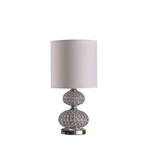 24" Chrome and Faux Crystal Double Orb Table Lamp With White Classic Drum Shade - Picture 1 of 6