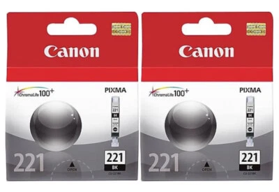 New Genuine Canon CLI-221 Black 2 PK Ink Cartridges PIXMA iP3600 MP620 MX680 - Image 1 of 3
