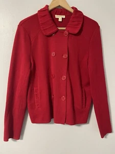 Coldwater Creek rote zweireihige Strickjacke Pullover Jacke Kragen L 14-16 - Bild 1 von 9