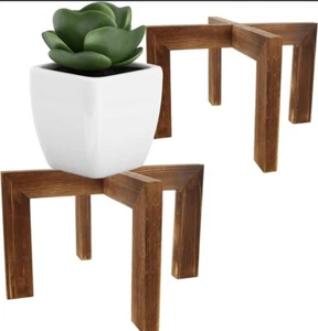 Set of 2 Wooden Plant Stands for Pots Modern Minimalist Style - Picture 1 of 2