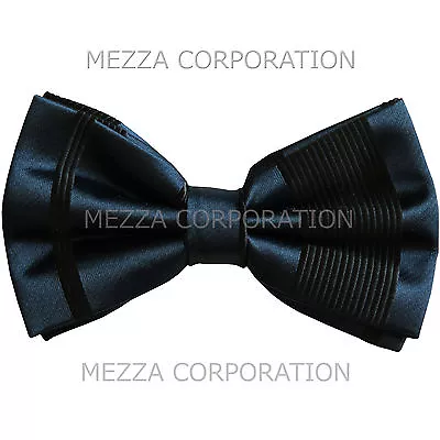 Nuevo Formal Hombre Poliéster Pre Atado Pajarita Rayas Azul Marino Boda Fiesta Baile de graduación Foto 1 de 3