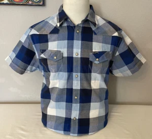 Wrangler Western Hemd Herren L, blau Mix Karo Baumwolle, Pearl Snap, Rodeo Cowboy - Bild 1 von 7