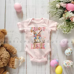 Infant Romper Baby Jumpsuit Baby One Piece Cute Groovy Easter Bunny Baby Outfit - Picture 1 of 2